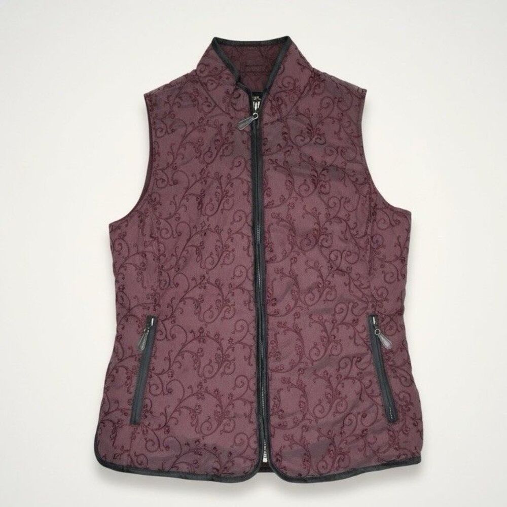 Eddie Bauer Maroon Embroidered Floral Goose Down Vest Gorpcore Y2K Style Boho M